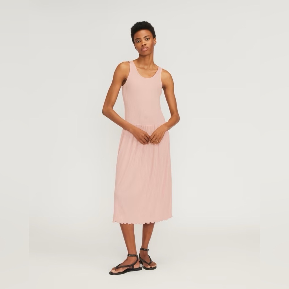 NWT Everlane The Rib Soft Knit Scoop Neck Sleeveless Tank Dress Petal Pink Large